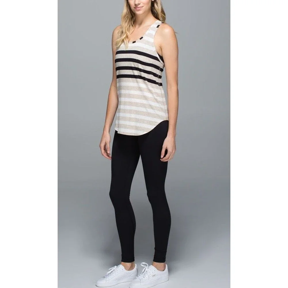 Lululemon Striped tank top Women Sz M/L  Grey BLK Mini Modern Activewear EUC